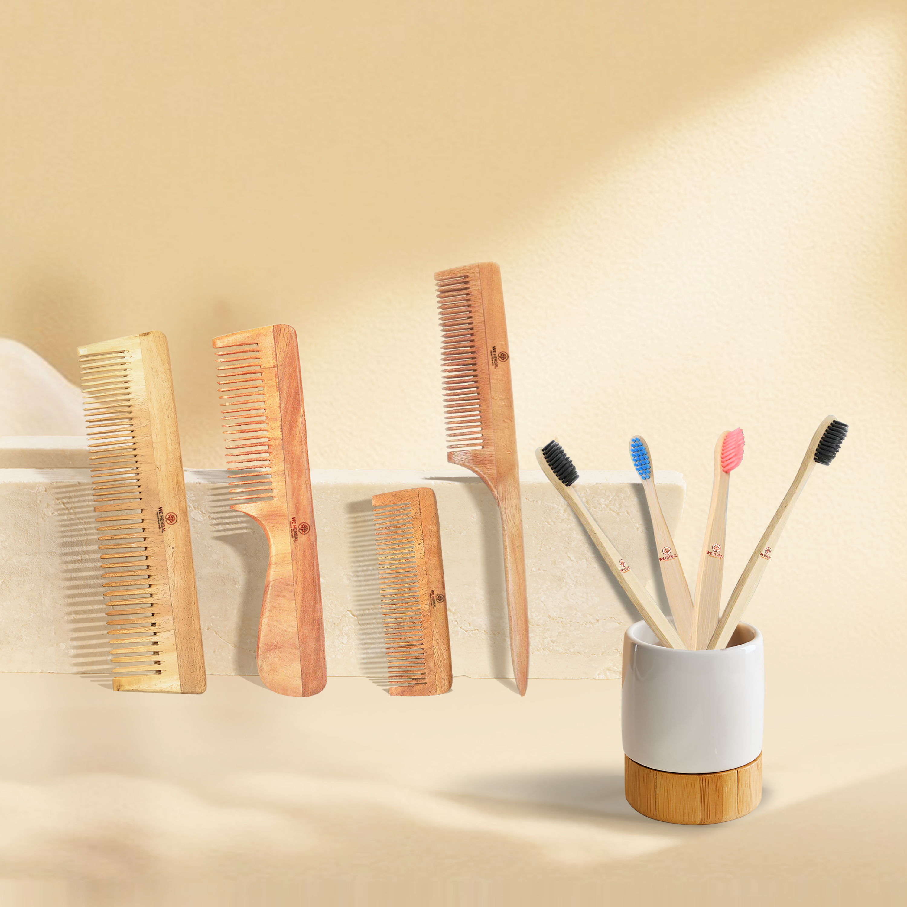 Bamboo Brush Family Pack & Pure Neem Comb Pack Combo