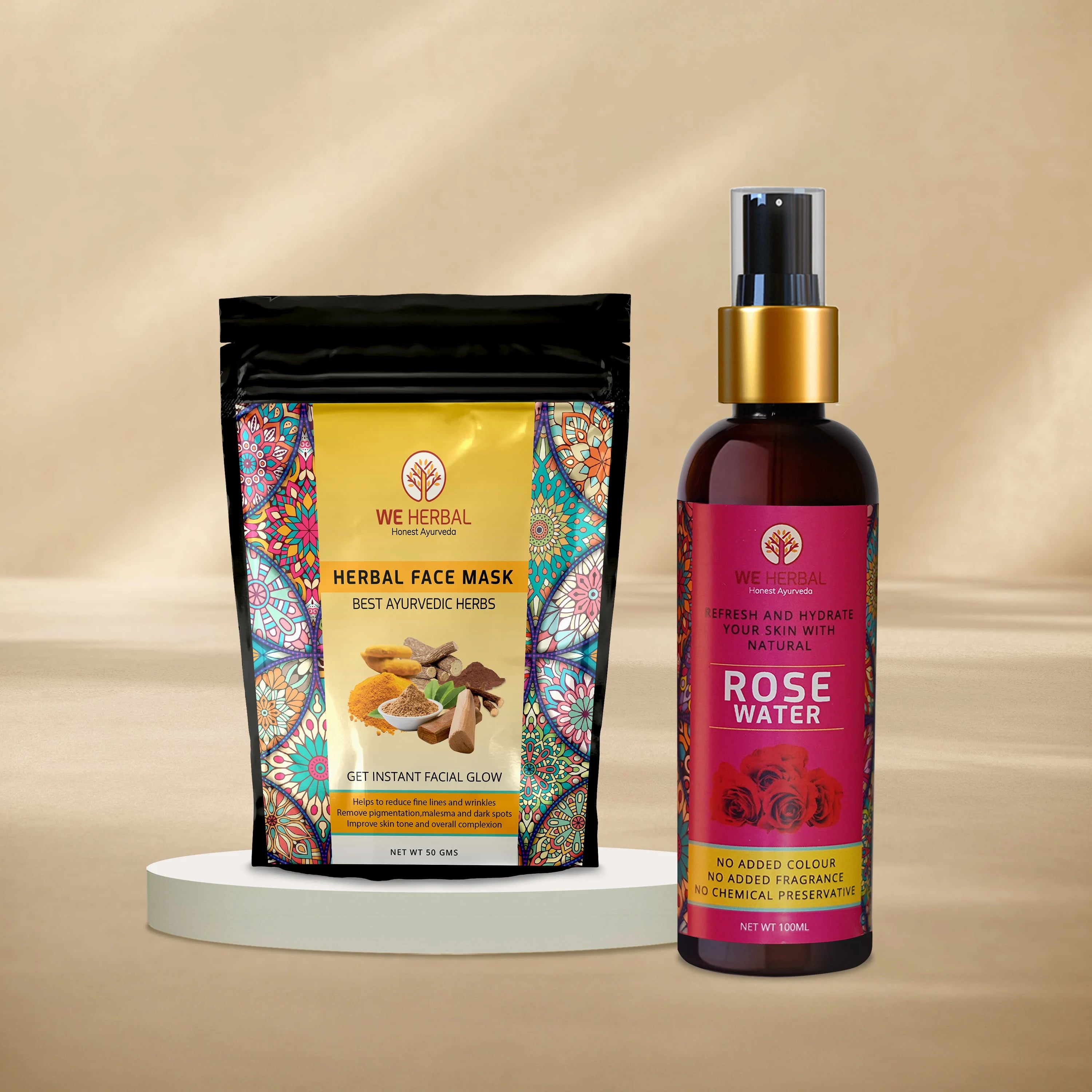 Herbal Face Mask 50 grm & Natural Rose Water Combo