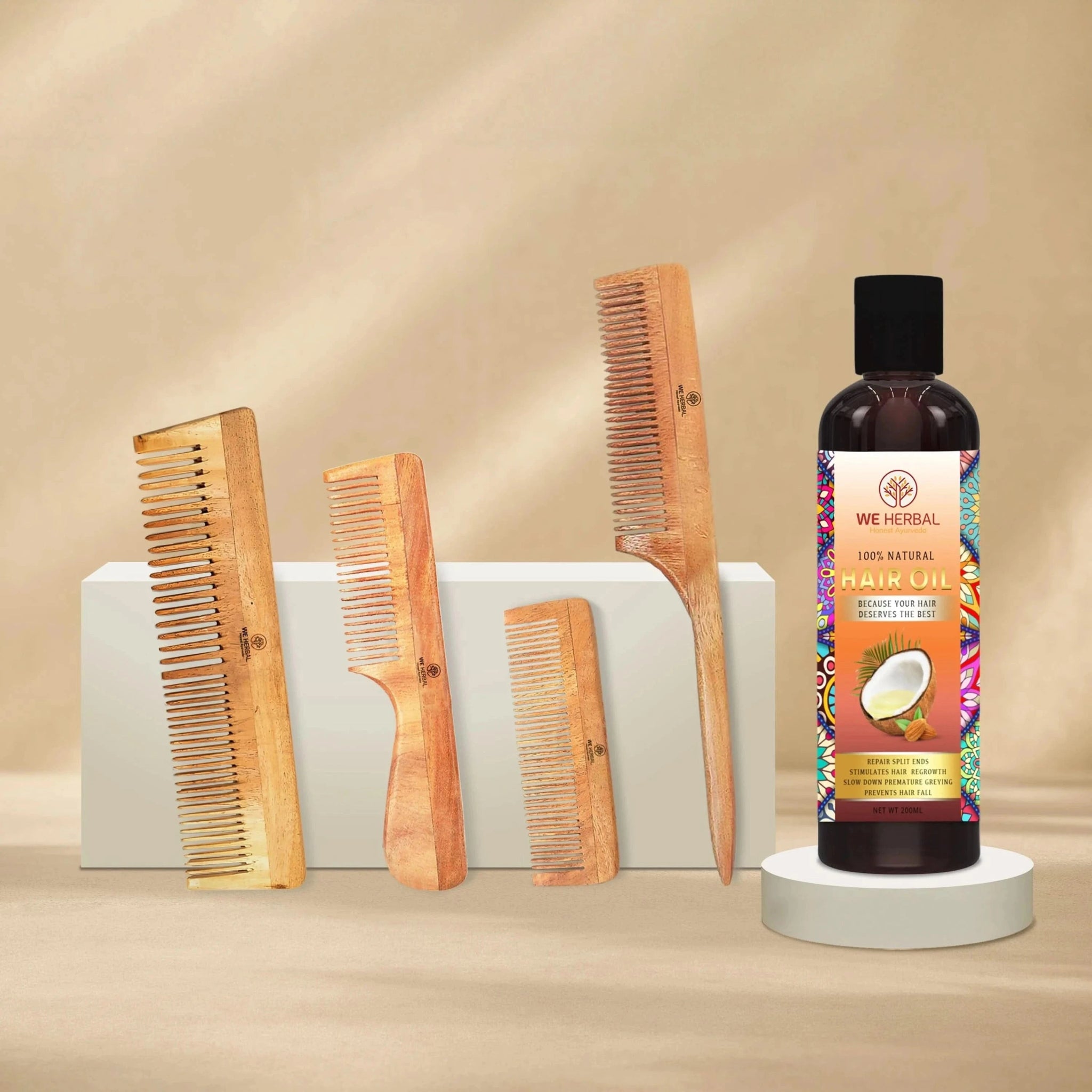Hair Oil & Pure Neem Comb Pack Combo - We Herbal | Honest Ayurveda
