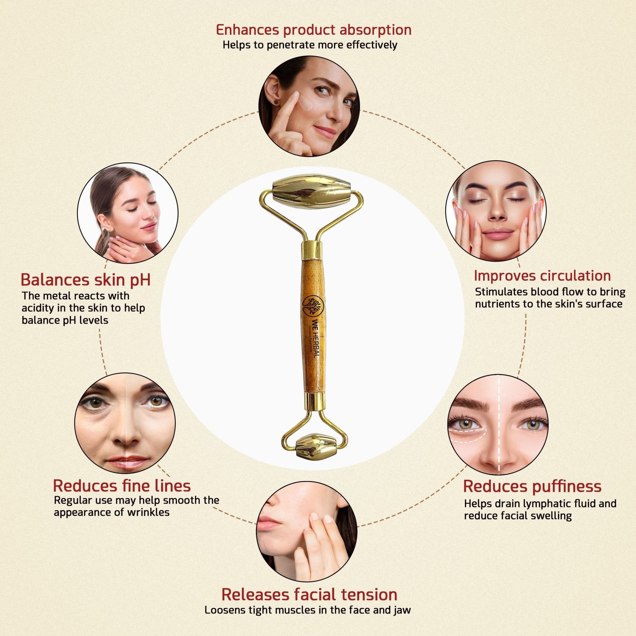 Kansa Face Roller for Glowing Skin – Ayurvedic Face Massage Roller for Anti - Aging, Detox, Puffiness & Skin Tightening – Natural Bronze Skin Roller for Daily Use - We Herbal | Honest Ayurveda
