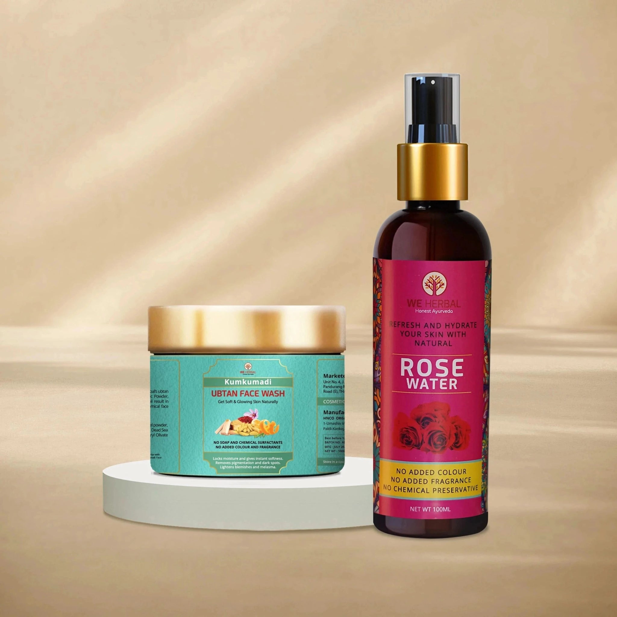 Kumkumadi Ubtan Face Wash & Natural Rose Water Combo - We Herbal | Honest Ayurveda