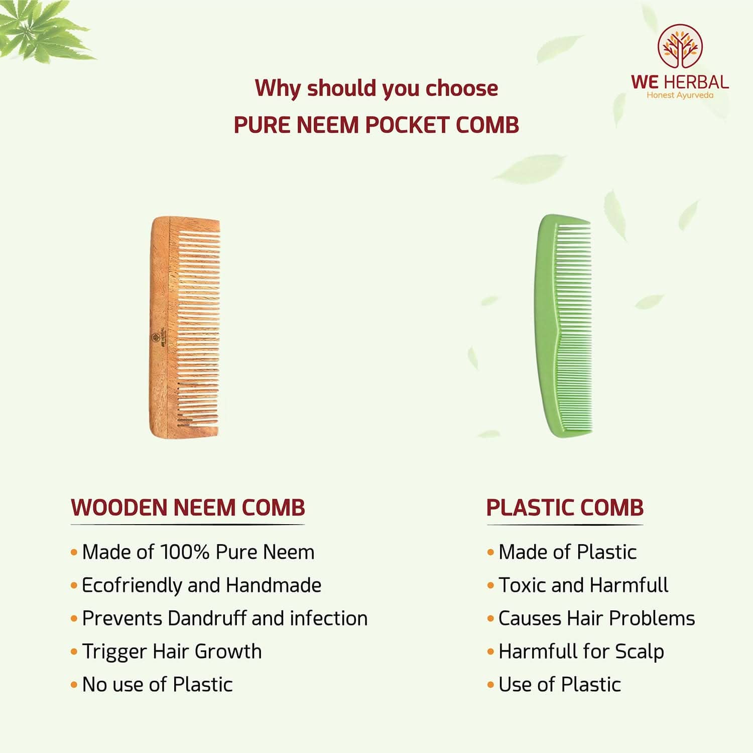 Pure Neem Pocket Comb - We Herbal | Honest Ayurveda