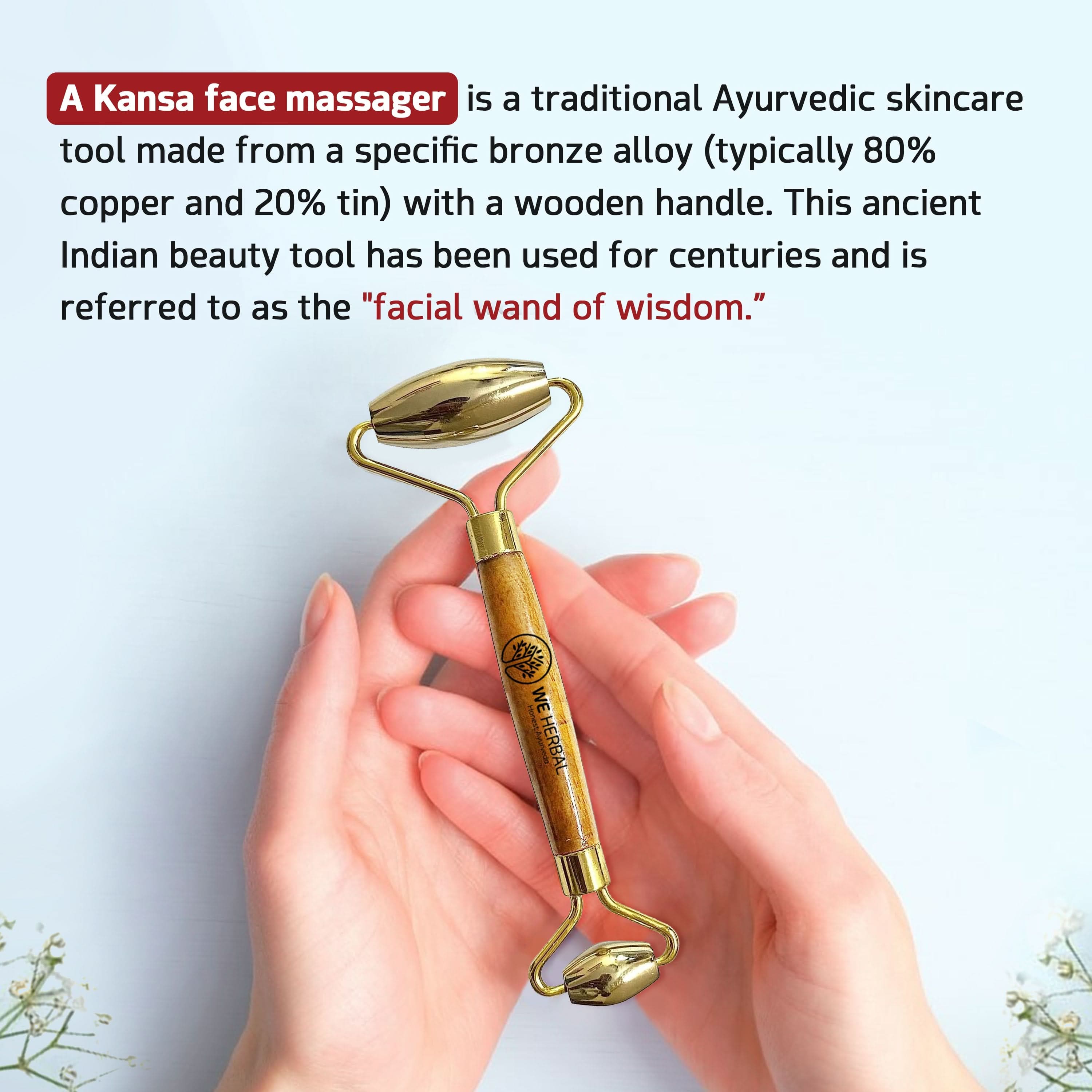 Kansa Face Roller for Glowing Skin – Ayurvedic Face Massage Roller for Anti-Aging, Detox, Puffiness & Skin Tightening – Natural Bronze Skin Roller for Daily Use