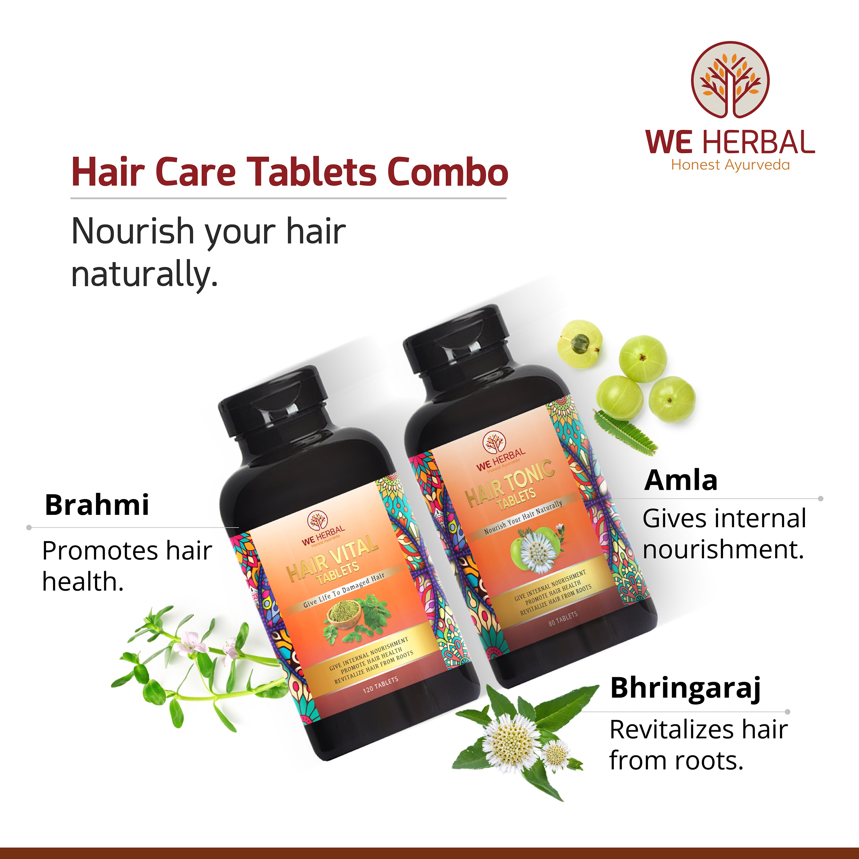 100% Natural Hair Care Combo | Hair Mask 200gm | Hair Oil 200ml | Hair Tonic Tablets 80 Tablets | Hair Vital Tablets 120 Tablets We Herbal | Back to the Nature