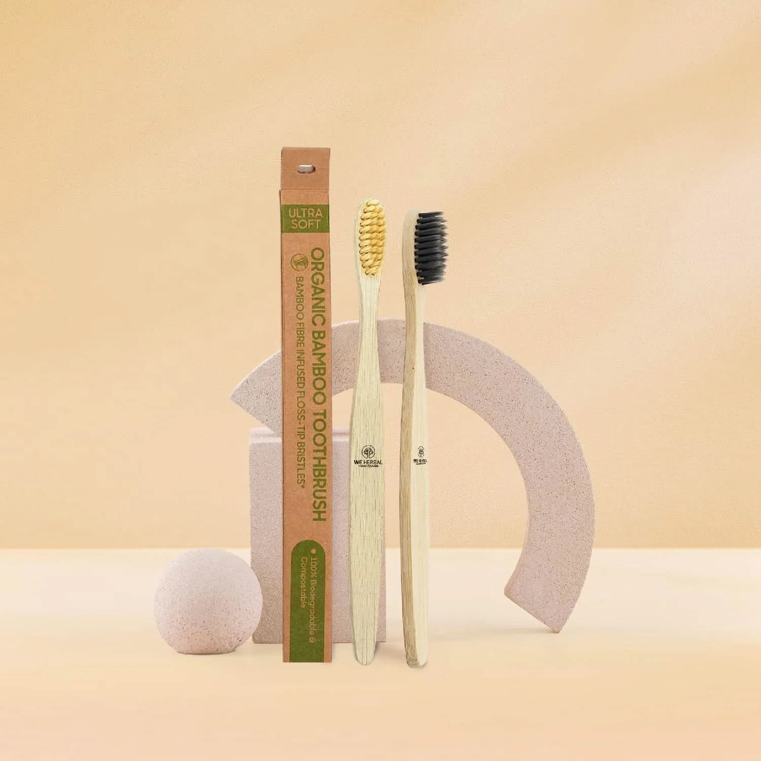 Bamboo Toothbrush Combo || Bamboo Fiber Bristles and Charcoal Bristles - We Herbal | Honest Ayurveda