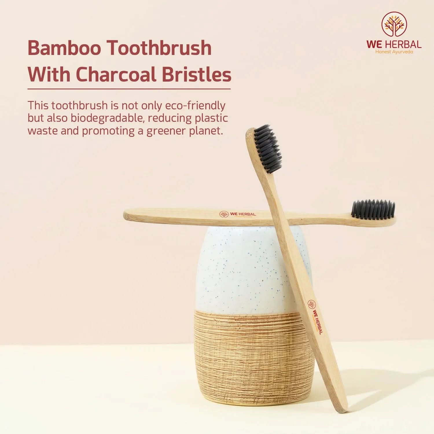 Bamboo Toothbrush Combo || Bamboo Fiber Bristles and Charcoal Bristles - We Herbal | Honest Ayurveda