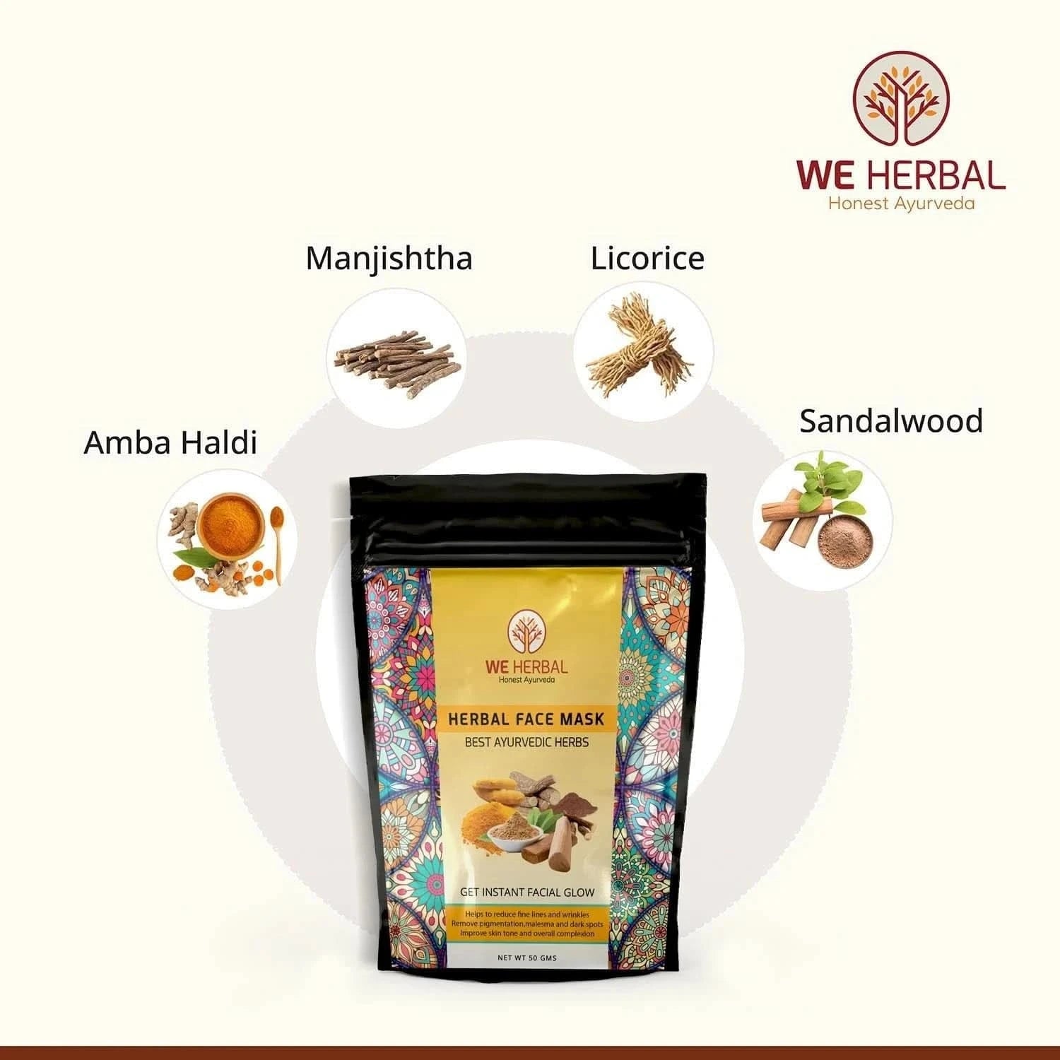 Herbal Face Mask 50 grm & Natural Rose Water Combo - We Herbal | Honest Ayurveda