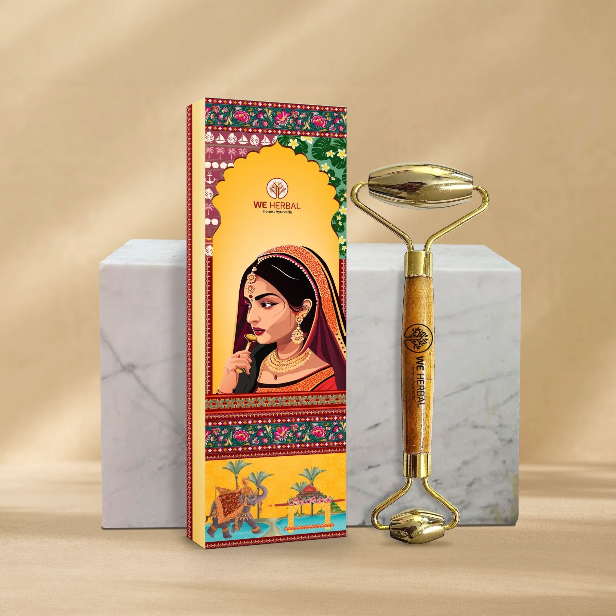 Kansa Face Roller for Glowing Skin – Ayurvedic Face Massage Roller for Anti - Aging, Detox, Puffiness & Skin Tightening – Natural Bronze Skin Roller for Daily Use - We Herbal | Honest Ayurveda