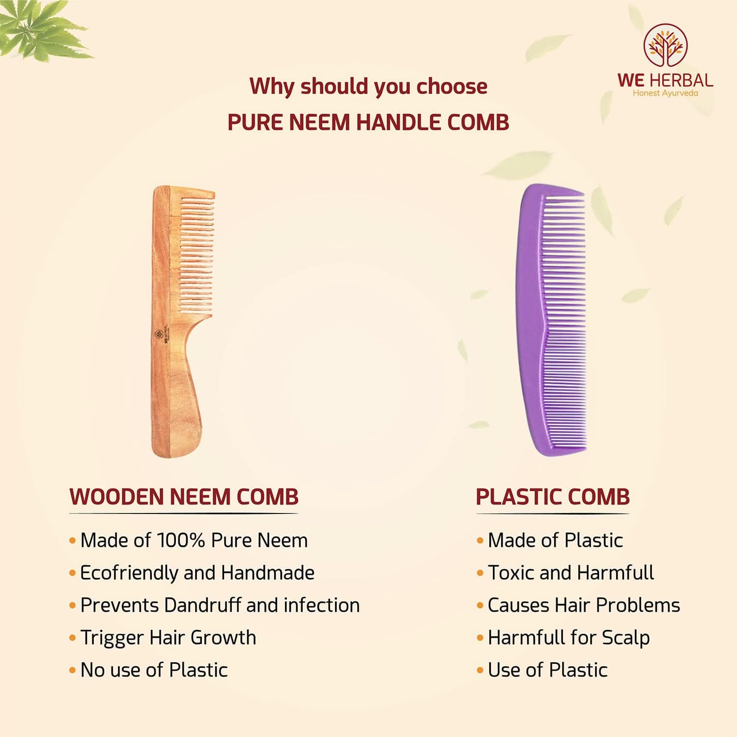 Pure Neem Handle Comb - We Herbal | Honest Ayurveda