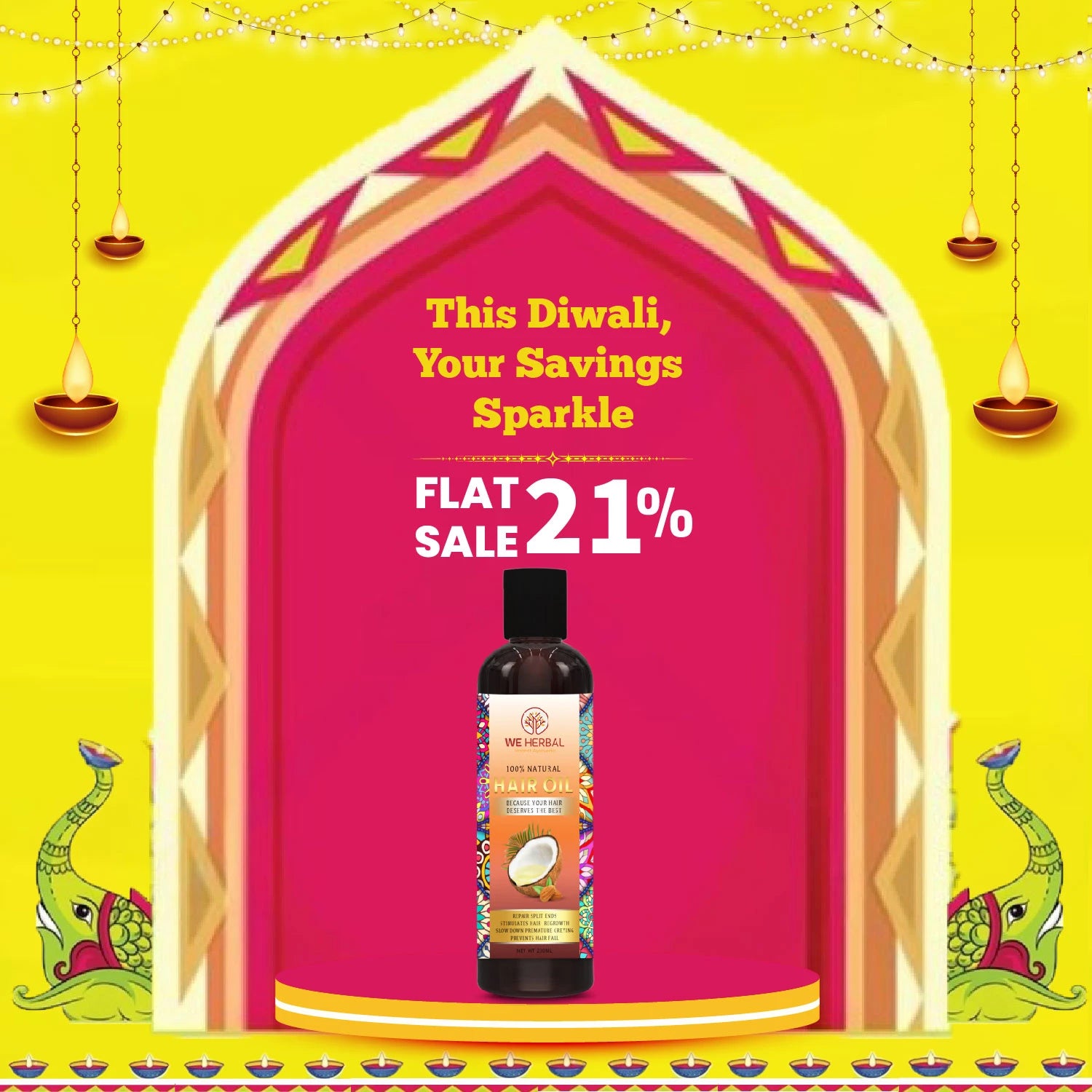 WeHerbal Hair Oil Diwali Sale Banner – Flat 21% OFF Offer