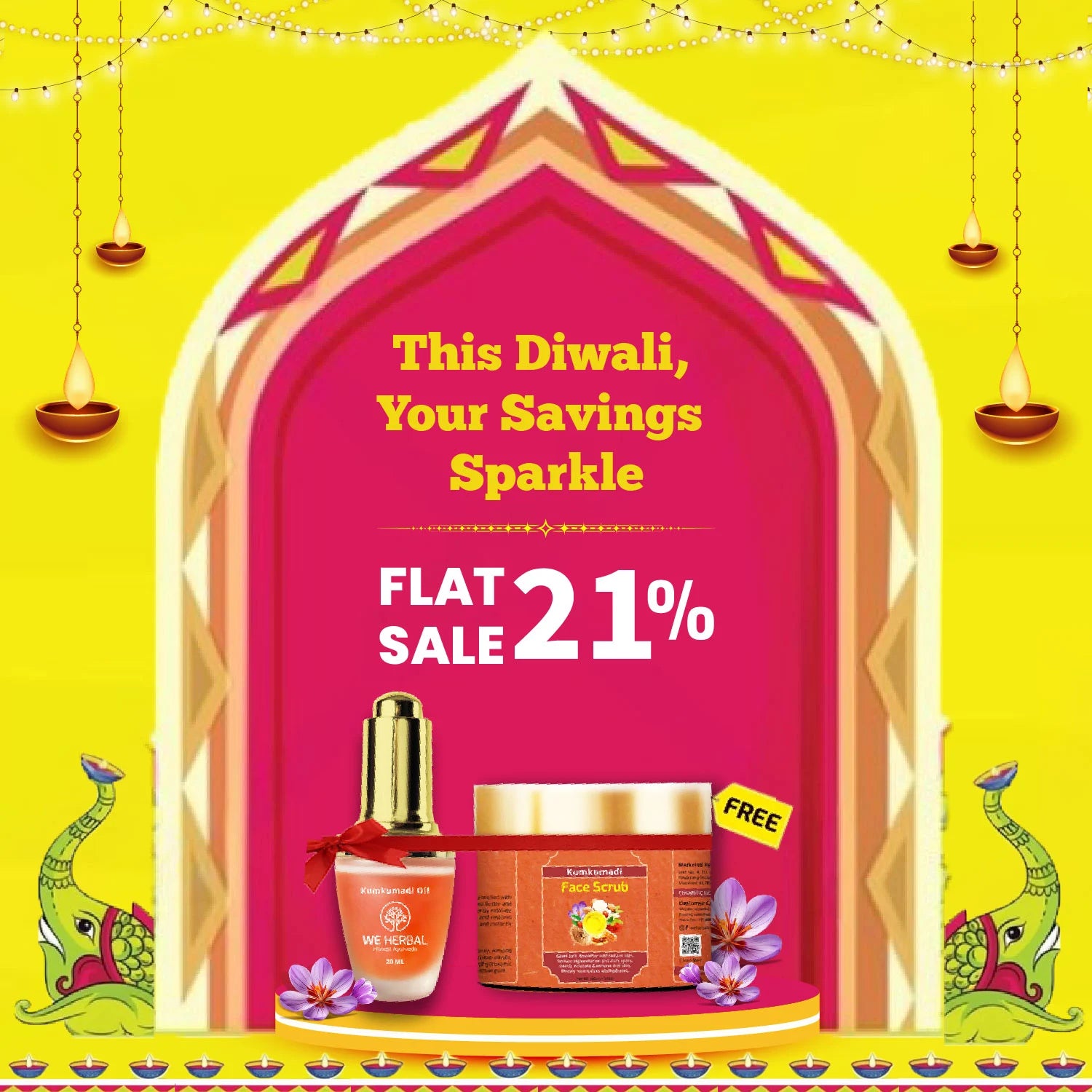 WeHerbal Kumkumadi Face Oil with Face Scrub – Flat 21% OFF Diwali Offer